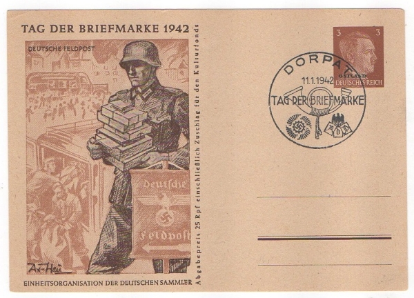 4 Propagandakarten Ostland Tag der Briefmarke 1942.